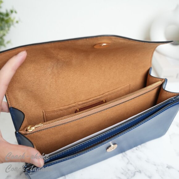 NWT Coach CBI98 Klare Envelope Crossbody Bag Shiny Refined Calf Leather Deep Blu - Picture 14 of 16